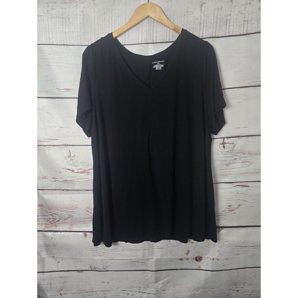 Lane Bryant Womens Shirt Size 18/20 Black V-Neck Short Sleeve Classic Basic